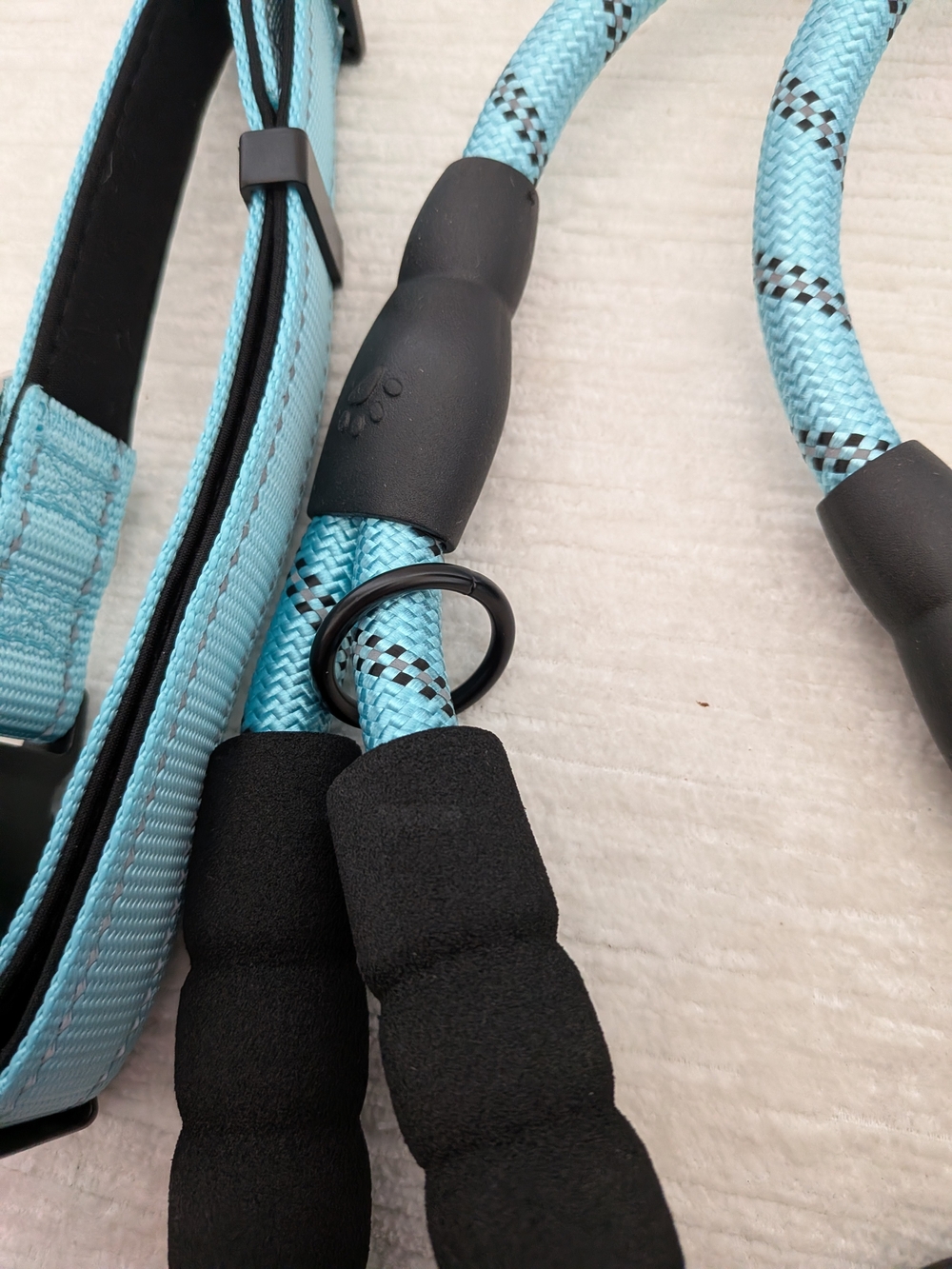 Light Blue XL Dog Collar and Rope Leash Set New Foam Cushioned Handle - Picture 4 of 7